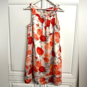 H&M Size 10 Sleeveless Scoop Neck Pink/Red Rose Print Mini Dress w/ Bow at Neck